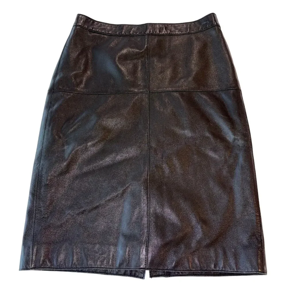 Isaac Mizrahi Black‎ Genuine Leather Mob Wife Punk Rock Skirt 4